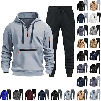 HOOUDO Mens Tracksuit Full Set 1/4 Zipper Hoodie Top Sweatpants Bottoms Sets Winter Warm Casual Sweatsuit Sets with Pockets 2 Piece Pullover Joggers Suit Outfits
