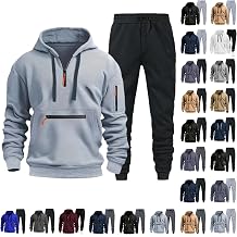 HOOUDO Mens Tracksuit Full Set 1/4 Zipper Hoodie Top Sweatpants Bottoms Sets Winter Warm Casual Sweatsuit Sets with Pockets 2 Piece Pullover Joggers Suit Outfits