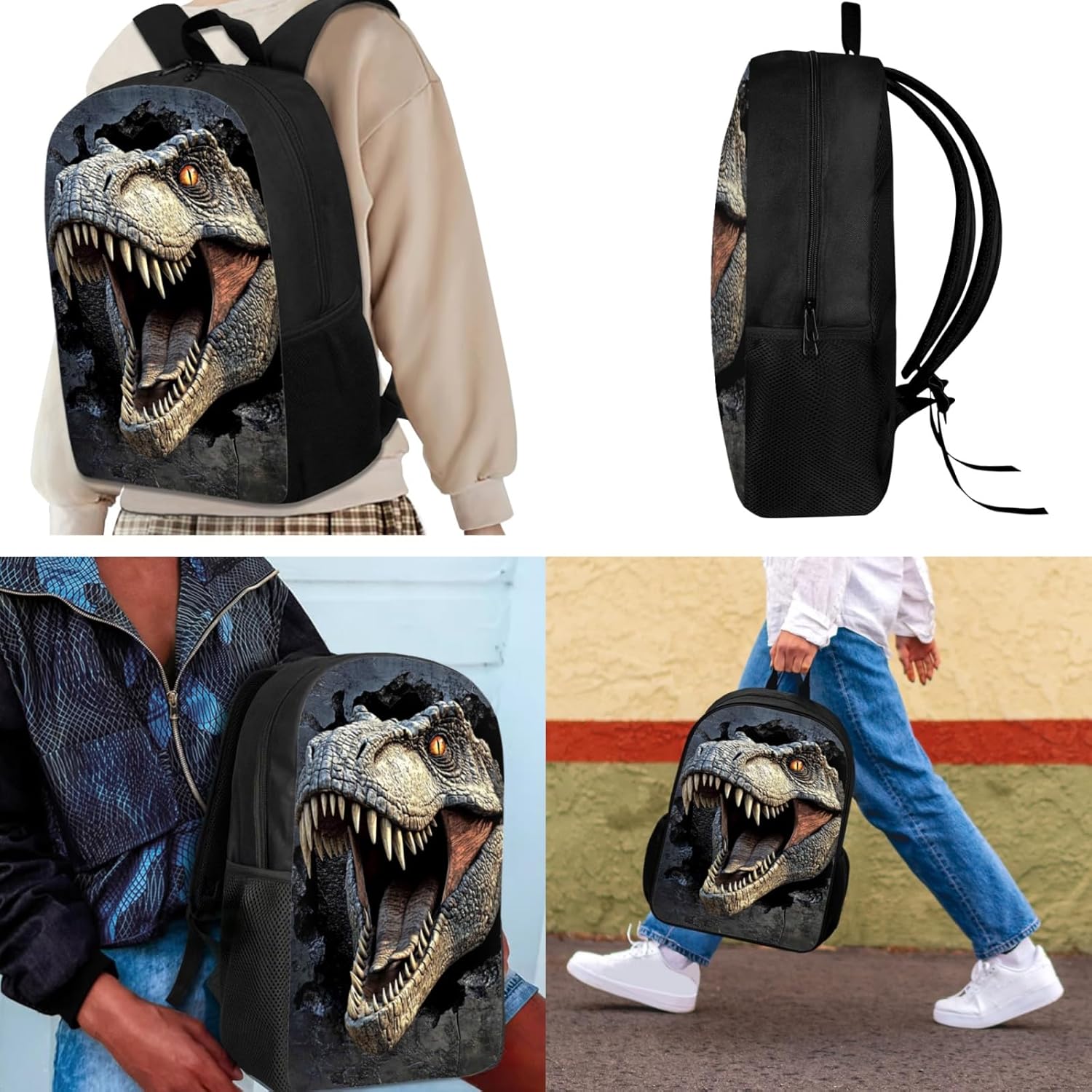 Showudesigns Dinosaur Backpack for Boys with Lunch Box Girls Trex Backpack Dino Bookbag Back to School Children Book Bag Set with Lunch Bag Pencil Case Schoolbag