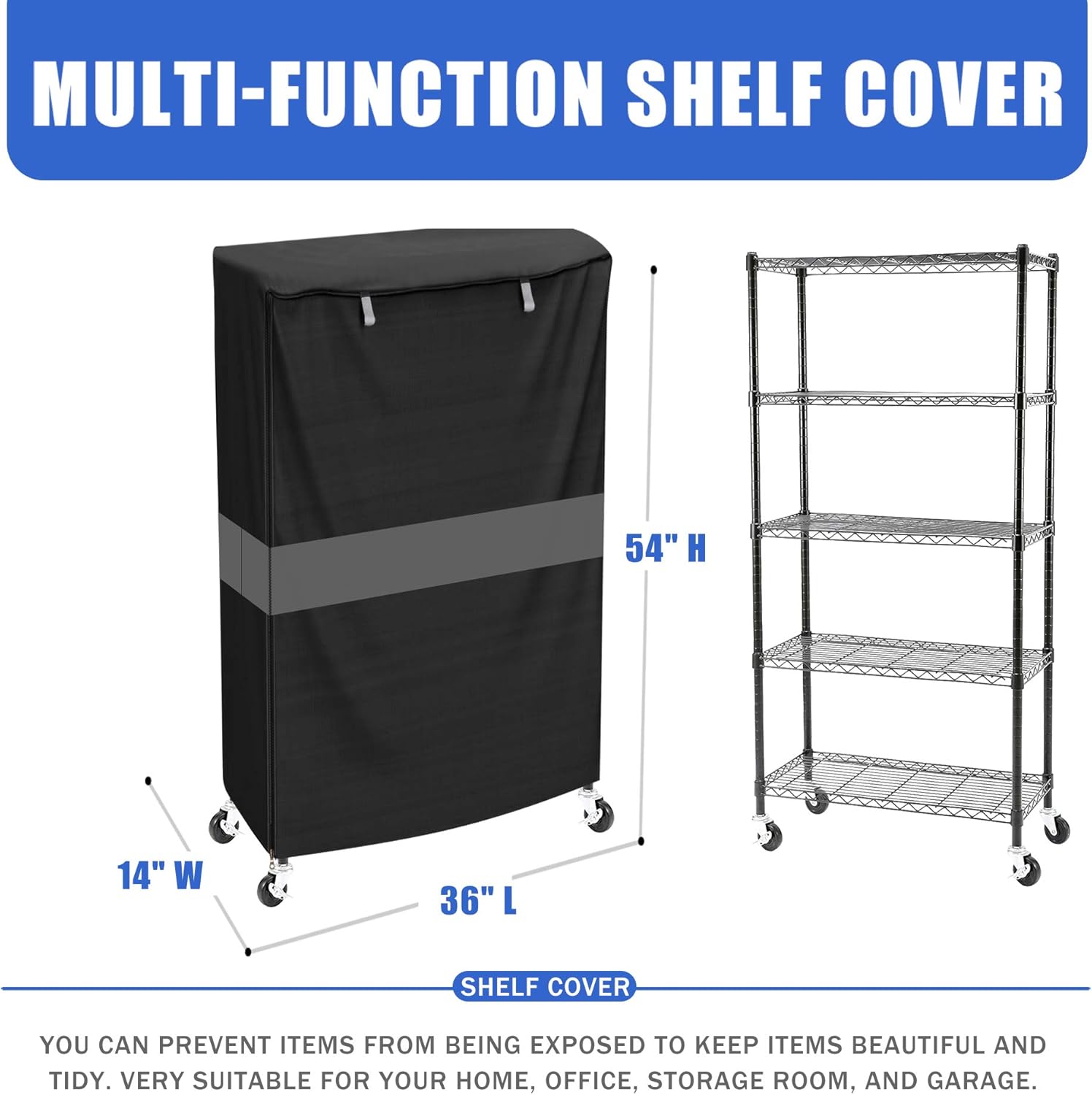 Wire Shelf Cover,600D Heavy Duty Waterproof Dustproof Standing Shelf Units Cover, Storage Rack Cover with Zipper for Metal Shelving (36" W x 14" D x 54" H)