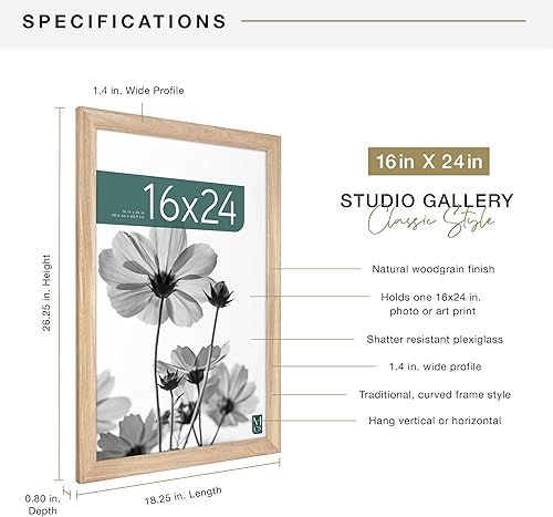 Vista 419 de MCS Studio Gallery Marco para póster de 16 x 24 pulgadas, imitación de veta de madera de color negro, colgar en horizontal o vertical, grande