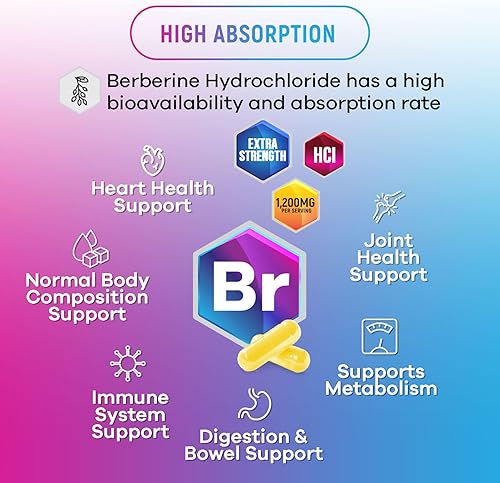 Miniatura 5 de Suplemento de berberina de 1200 mg, suplementos de berberina de alta absorción, salud cardíaca y apoyo inmunológico, suplemento de berberina HCL,
