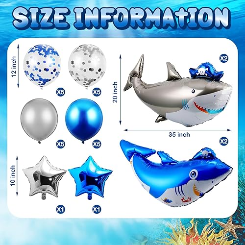 Miniatura 2 de 26 globos de tiburón para fiesta de cumpleaños de tiburón, arco de globos con temática oceánica, guirnalda de globos de tiburón para baby shower,