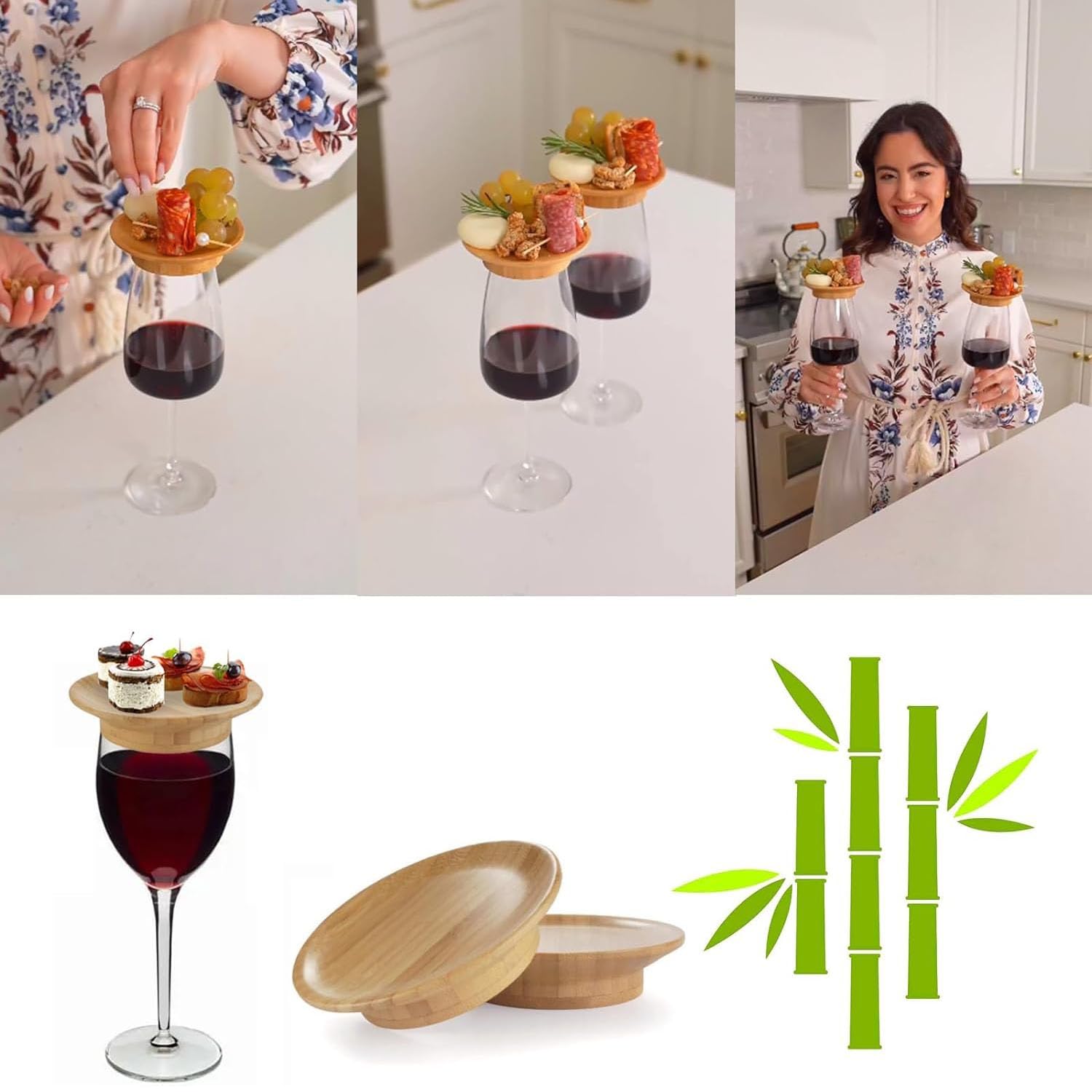 Topper per calici da vino e salumi, in bambù, per antipasti, dessert, casa, ristoranti e bar (10 pezzi)