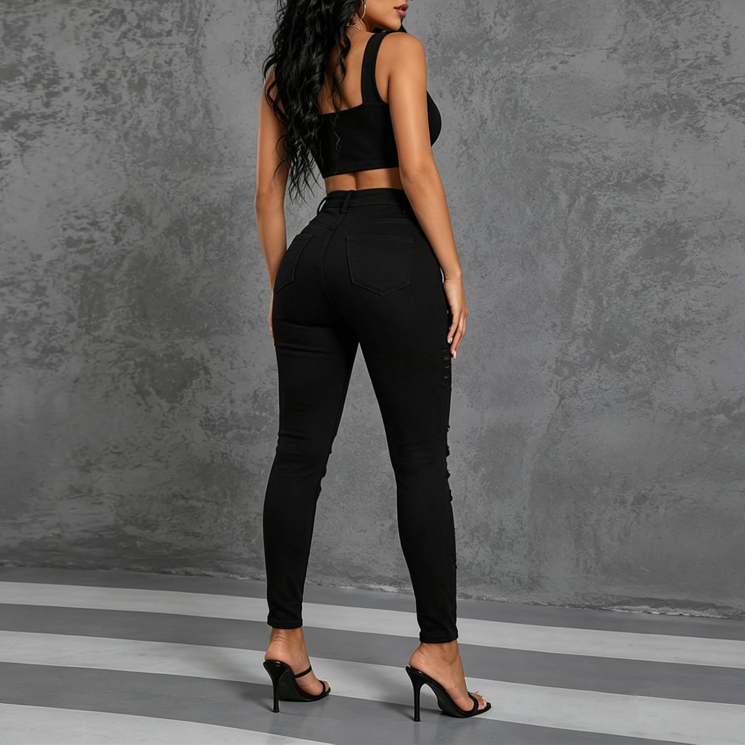 Womens Skinny Ripped Jeans Distressed Denim Pants image 5