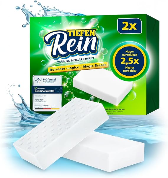 2.5X más Vida útil | Borrador Magico de Suciedad 2 Piezas - Esponja Magica | Esponja de melamina Extra Duradera | La Magic Cleaner Elimina la Suciedad de Paredes, Zapatos, cocinas y baños - 1