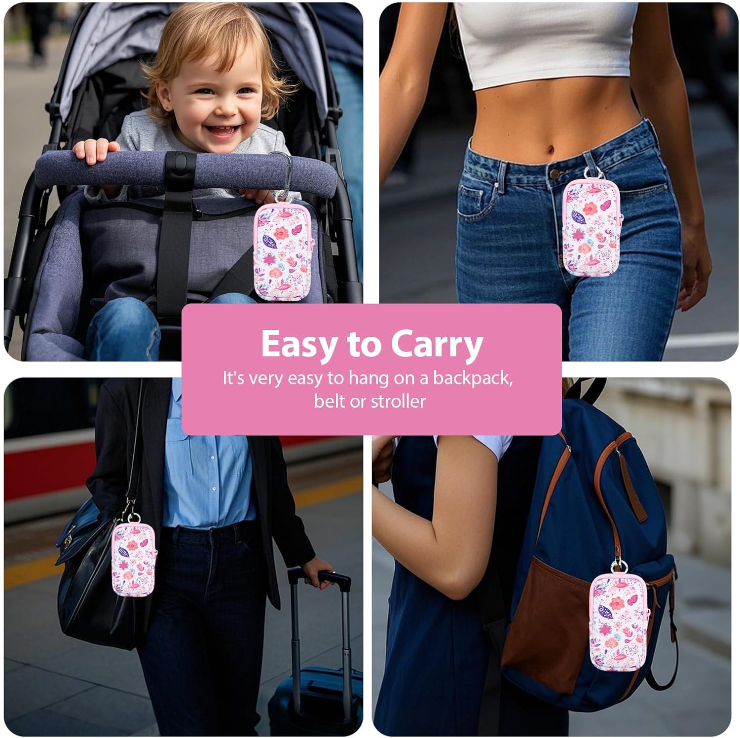 Hand Sanitizer Spray Case,Compatible with Sanitizers,Zipper Pouch for Hand Sanitizer,Cute Fashion Accessories with Snap Hook for Glow Mist and Power Mist 1FL OZ,Suitable for Outdoor(Pink Flower) - Image 3