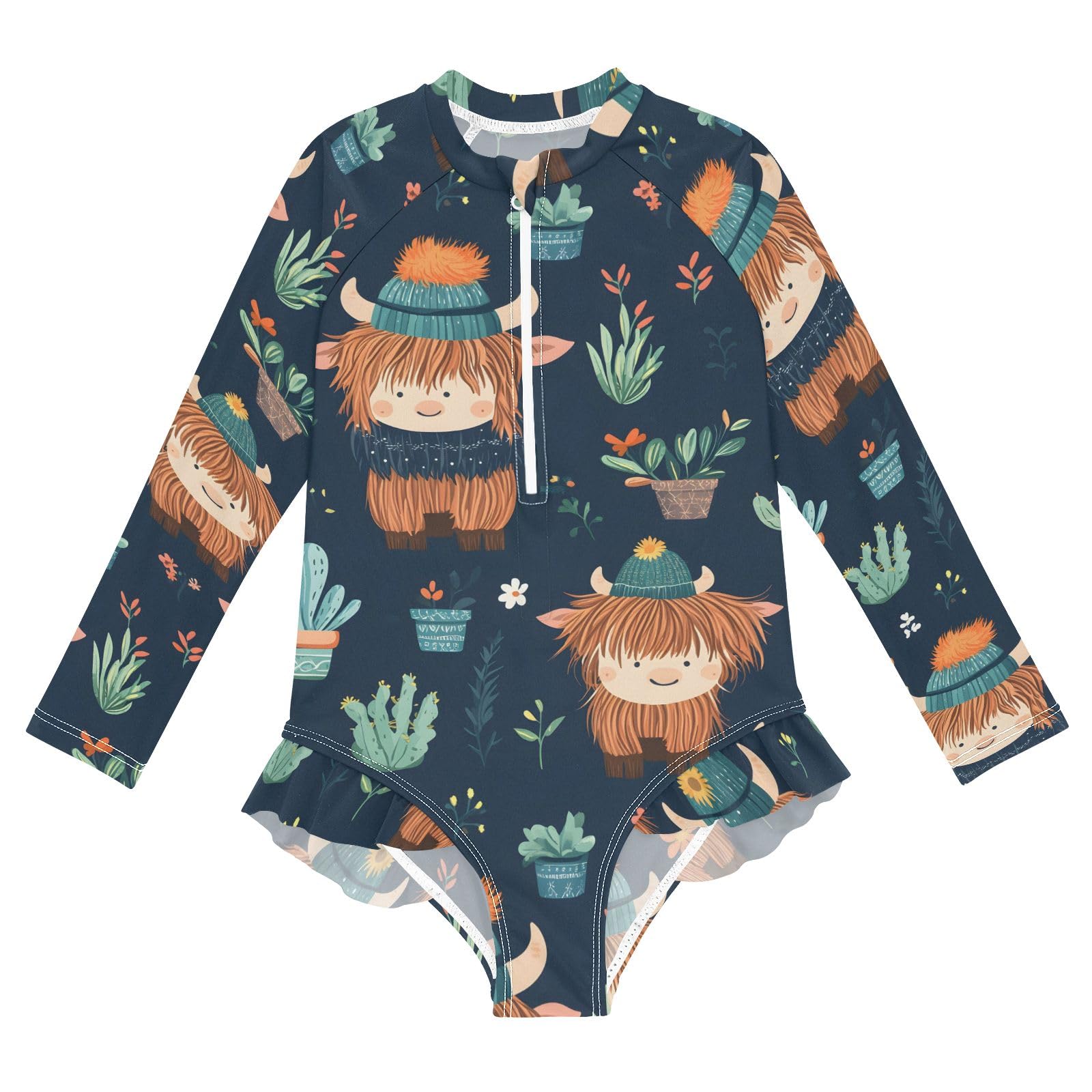 ALAZA Swimsuit for Girls Long Sleeve Rashguard Bathing Suit Cute Bison Quick Dry 4T