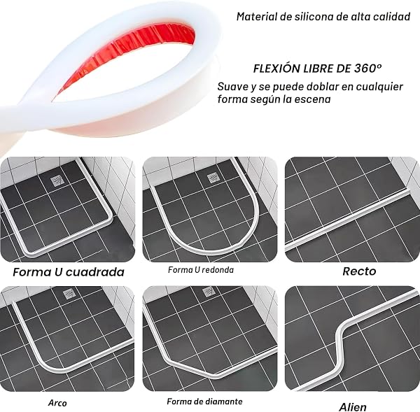 Barrera para Agua 1.2M Barrera de Ducha Silicona Barrera Agua Ducha Autoadhesiva Borde Plato Ducha Plegable para Mampara de Ducha o Borde de la Bañera del lavabo (Blanco, 1.2M) - 5