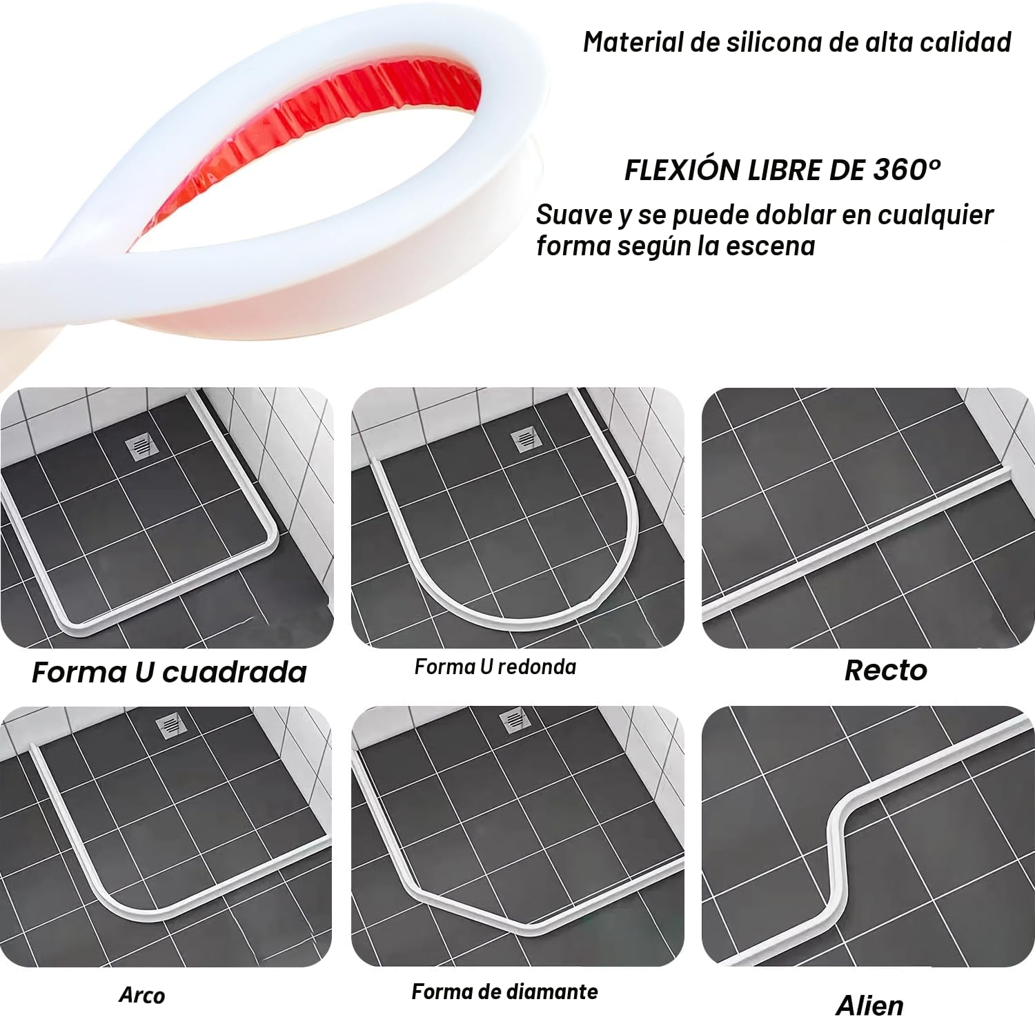 Barrera para Agua 1.2M Barrera de Ducha Silicona Barrera Agua Ducha Autoadhesiva Borde Plato Ducha Plegable para Mampara de Ducha o Borde de la Bañera del lavabo (Blanco, 1.2M)
