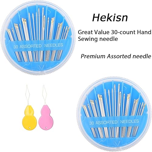 Miniatura 2 de Hekisn 30 agujas de coser a mano de alta calidad, 6 tamaños, 30 unidades, agujas de coser surtidas, agujas de coser para reparación de costura a
