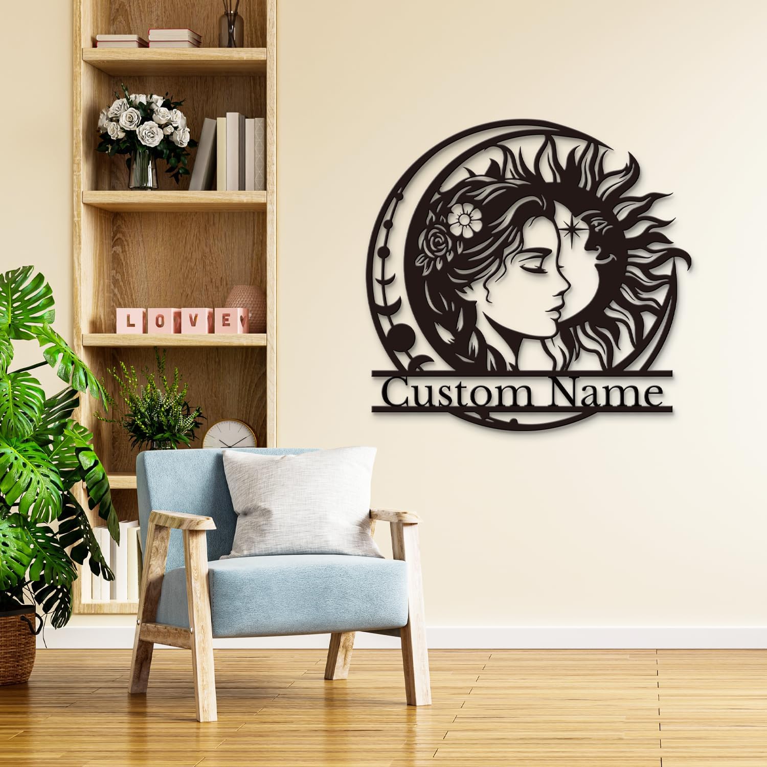 Personalized Sun & Moon Metal Wall Art - Custom Celestial Sign for Home & Garden - Spiritual Gift for Yoga Studios & Nature Lovers (Style-3)