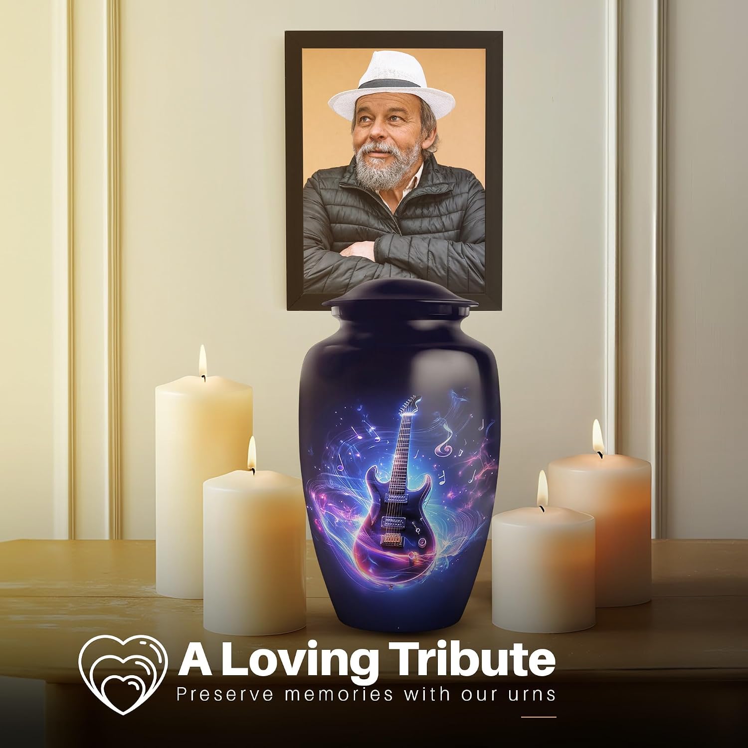 YATSKIA Blue Guitar Urns for Human Ashes Adult Male and Female, Large Decorative Funeral Urn for Adult Ashes, (Classic, Large 10 Inch)