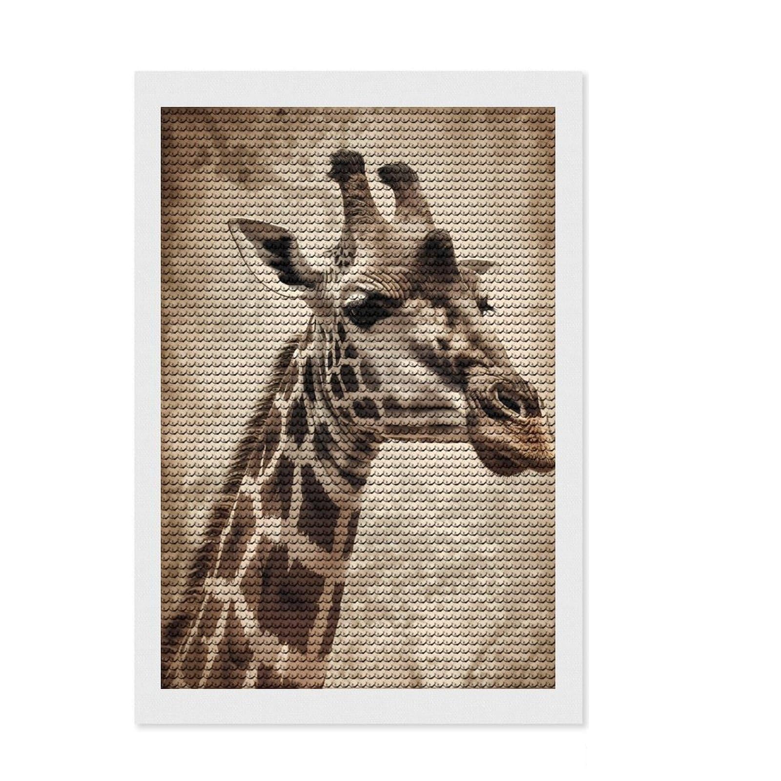 Junmoney Giraffe Vintage Diamond Art Kit 8"x12", Boho Decor, Farmhouse Decor, Stress Relief Craft, Creative Gift Idea, Birthday Gift