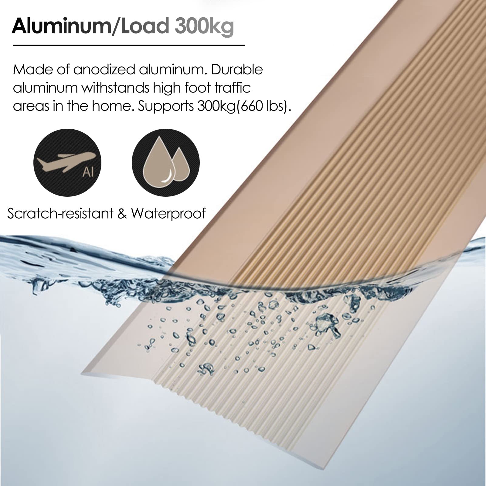 Tira De Transición De Madera A Baldosas para Pisos Irregulares, Moldura De Borde De Piso De Vinilo/Laminado con Ranura Antideslizante, Reductor De Puerta Autoadhesivo