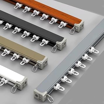Ceiling Curtain Track Set Black Wall Mount Curtain Rail Track System with Roller Hooks and Hardware Room Divider Curtain Rod or Wall with Rolling HooksBlack,2.5m8.2ft