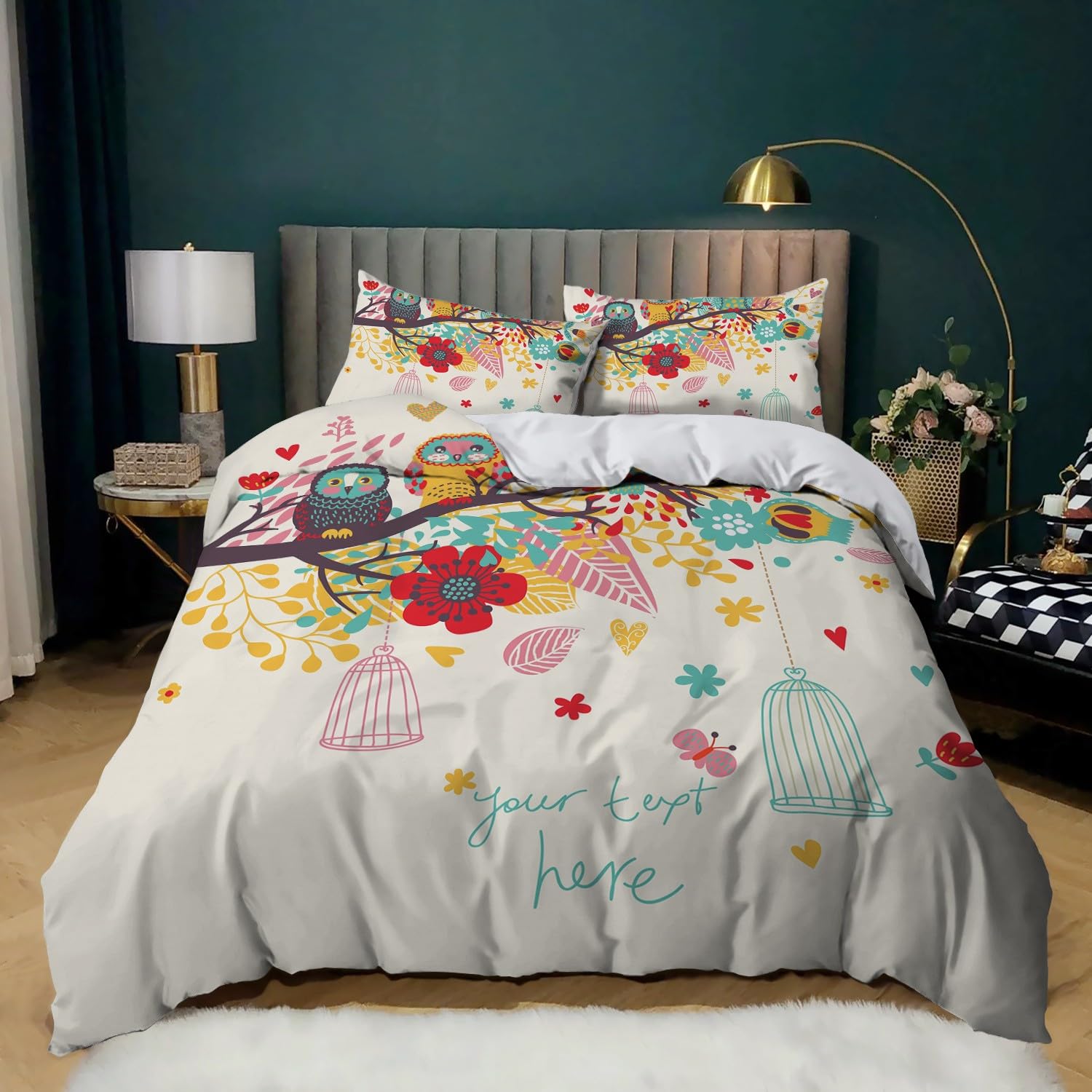 Housse de couette oiseau de dessin animé 200x200 cm pour lit enfant