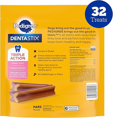Miniatura 9 de Pedigree Dentastix Golosinas para Perros de Raza Grande de Doble Sabor, Tocino y Pollo, Bolsa de 1.47 lb (32 Golosinas)