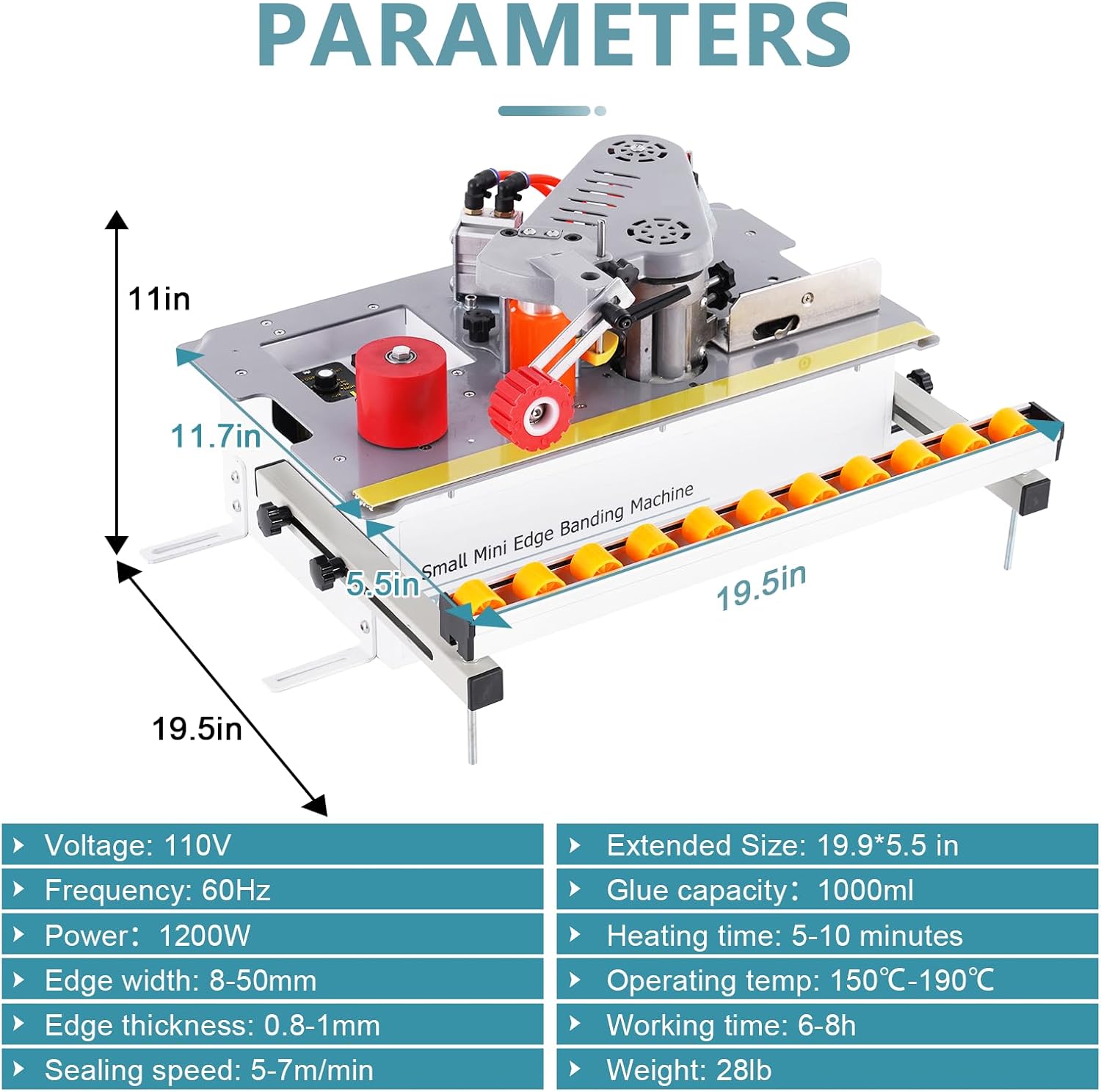 Edge Bander Banding Machine Mini Automatic Tape Breaking Edge Banding Machine Microcomputer Control Curve Straight Edge Sealing Dual-Side Gluing Adjustable Speed 110V