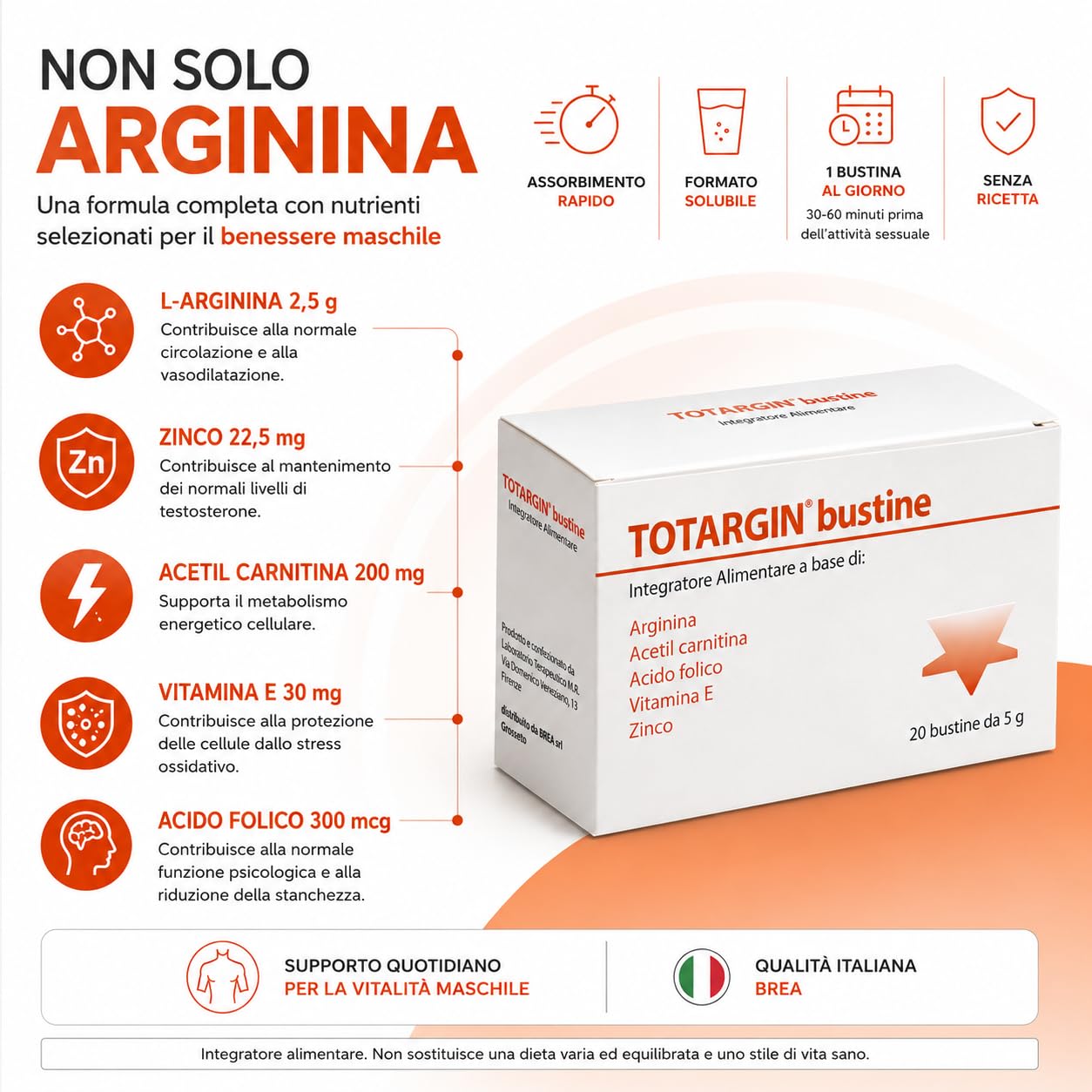 integratore alimentare a base di arginina totargin 20 bustine 5g