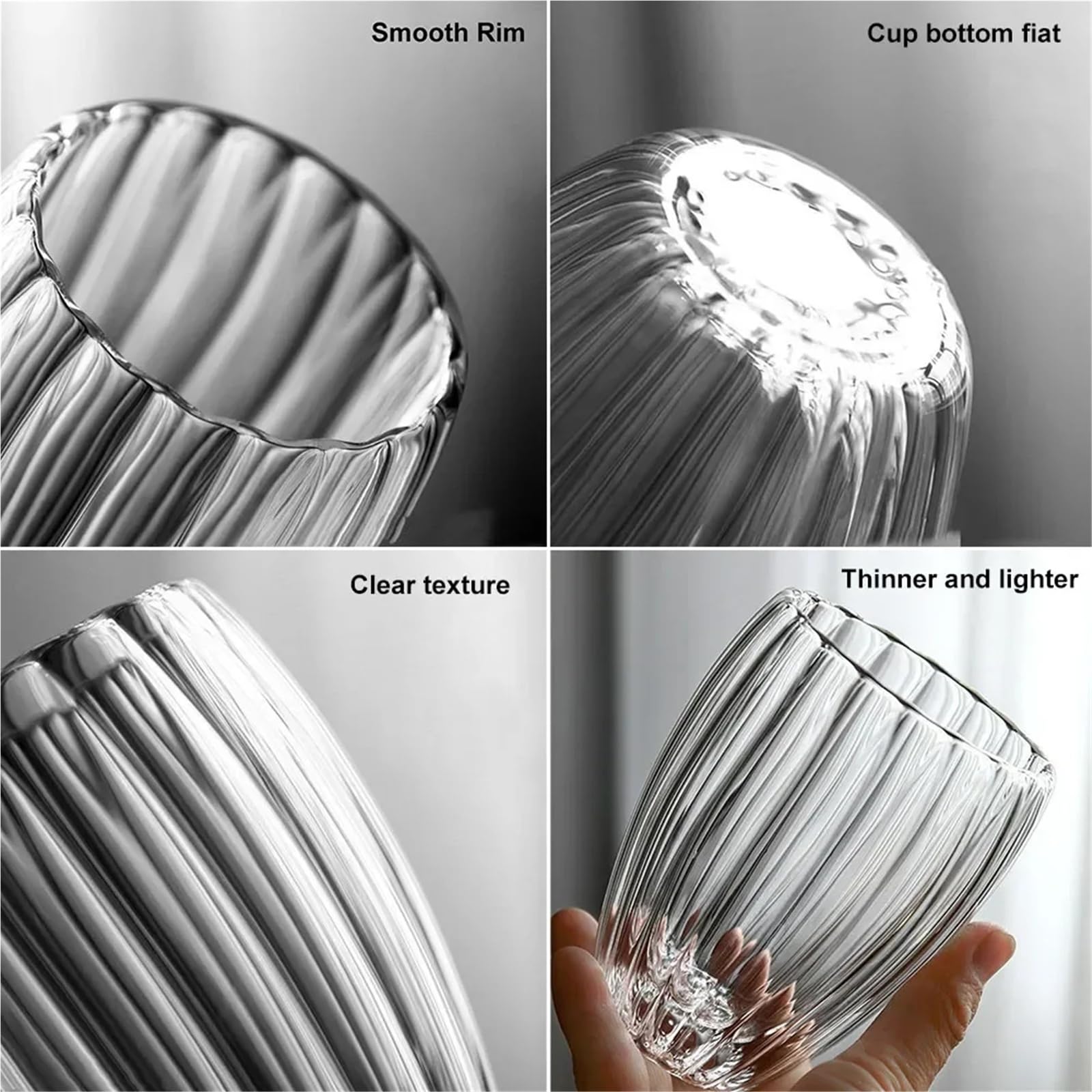 Kristallgläser Streifen-Doppelwand-Glasbecher, hitzebeständig, Wasserbecher, transparent, for Saft, Kaffee, Wasser, Trinkgeschirr, Glasbecher(250ml,4pcs)
