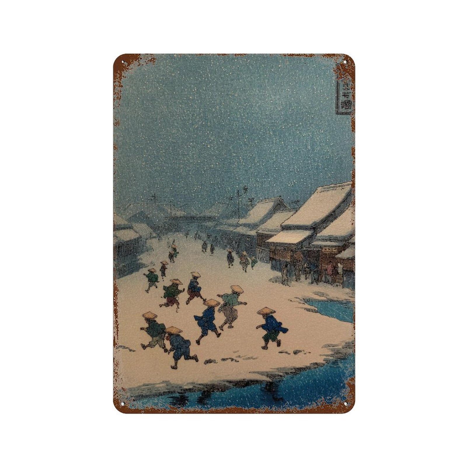 xiaoxiaoshen Japanese Village Snow Scene. Ukiyo Wall Decor Art Metal Tin Poster Modern Home Decor Art Home Bar Shop Decorations Vintage Sign 30x20cm