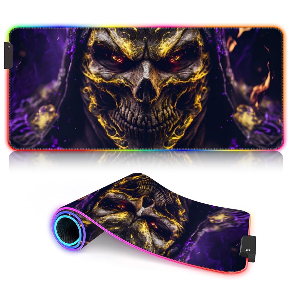 RGB Gaming Mouse Pad Large Thick Widened LED Mouse Pad Computer Keyboard Mouse Pad for MacBook PC Laptop Desktop Skeleton in