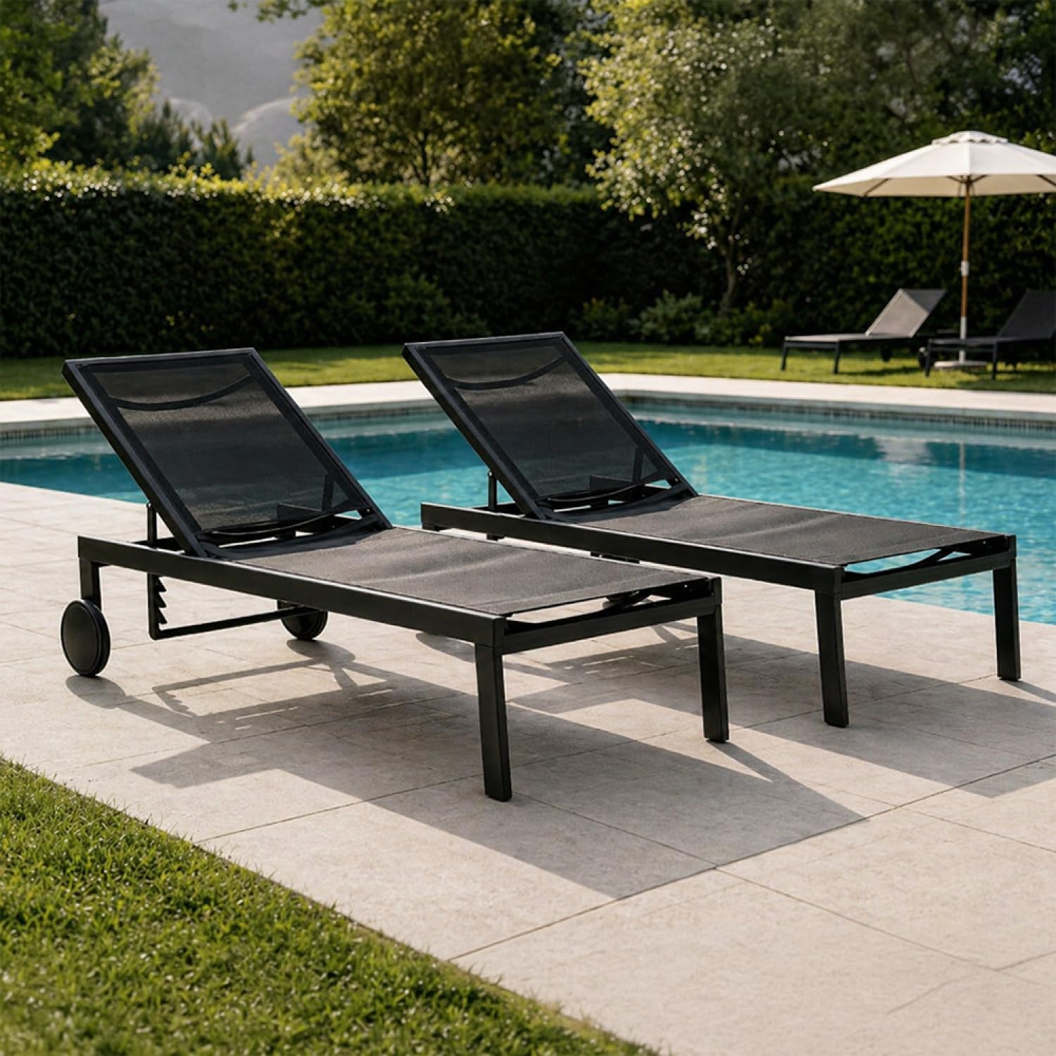 CONCEPT USINE Lot de 2 Bains de Soleil Cuba Noir Aluminium 215 cm