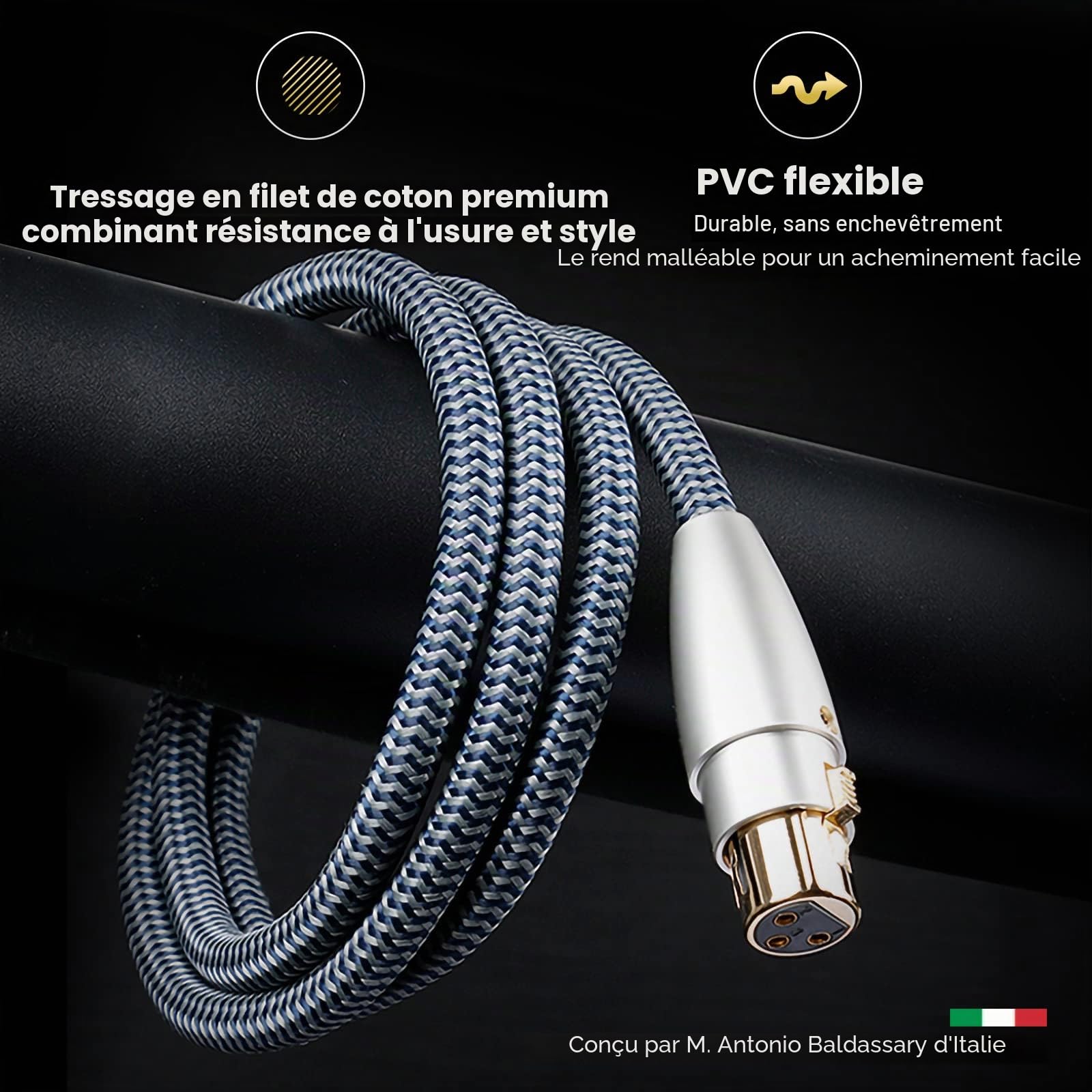 Impeto Câble XLR OCC Câble Audio XLR Mâle-Femelle haute qualité audiophile [1M/2 Pièces] pour Décodage CD Haut-parleurs Moniteur Amplificateur Avant et Arrière 1 m