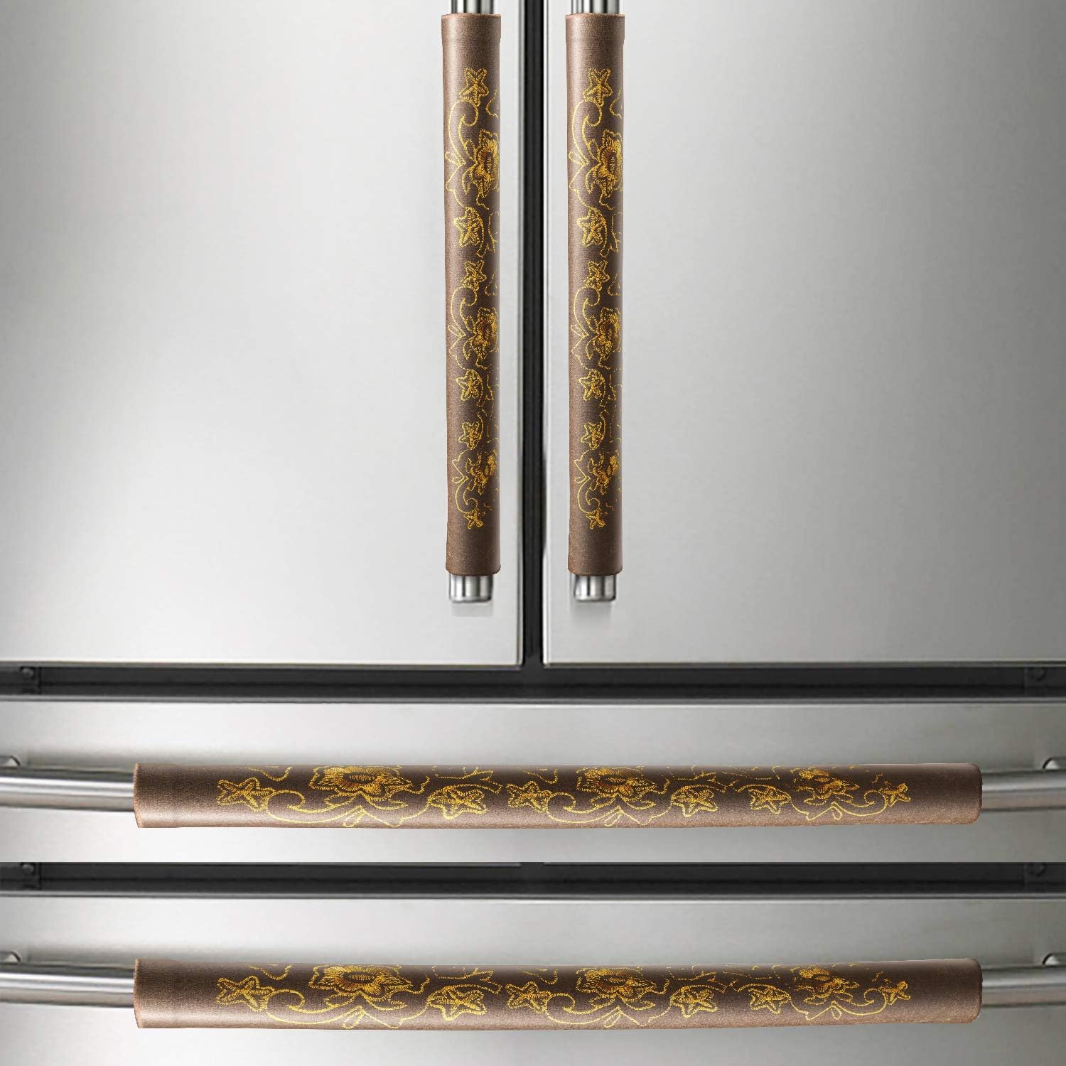 MingXJD 4PCS Refrigerator Door Handle Cover,Keep Kitchen Appliances Clean ,Drips,Smudges, Fingerprints and Dust Covers,Suitable for Fridge,Microwave,Dishwasher,Oven (4PCS, Coffee Embroidered)
