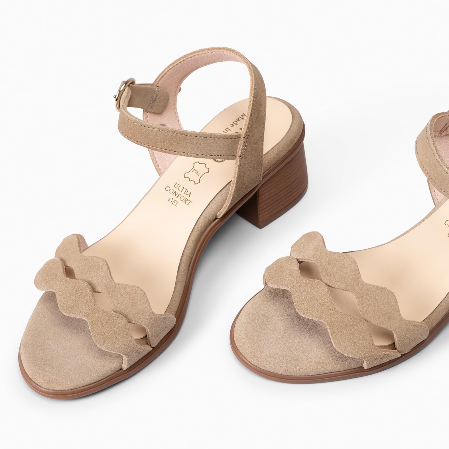 miMaO. Sandalias elegantes tacón bajo en piel. Diseñado y fabricado en España