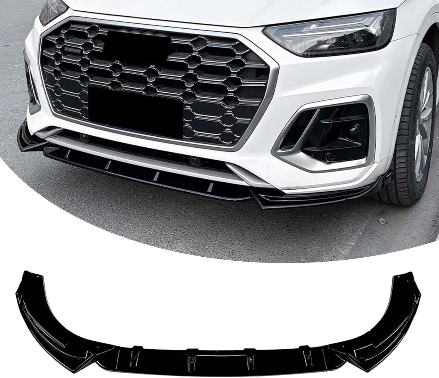 Front Bumper Lip Compatible with Audi Q5 SQ5 FY S Line 2021-2025,3pcs/Set Air Dam Spoiler Lower Chin Body kit Glossy Black