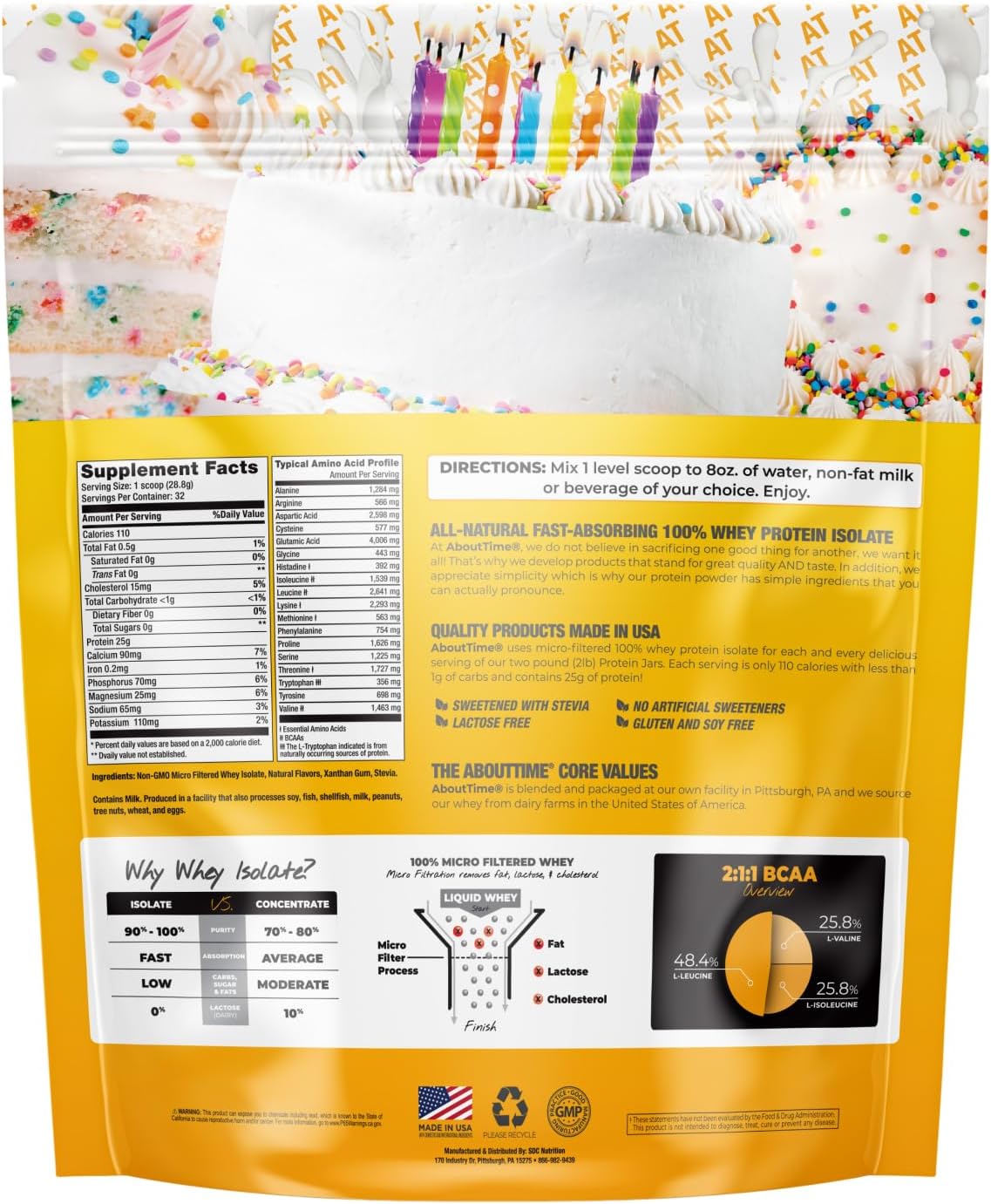 About Time Whey Protein Isolate Powder 25g Birthday Cake, Natural Ingredients, Non-GMO, Gluten-Free, Lactose-Free, Zero Sugar, Low Carb, 32 Servings - Image 2