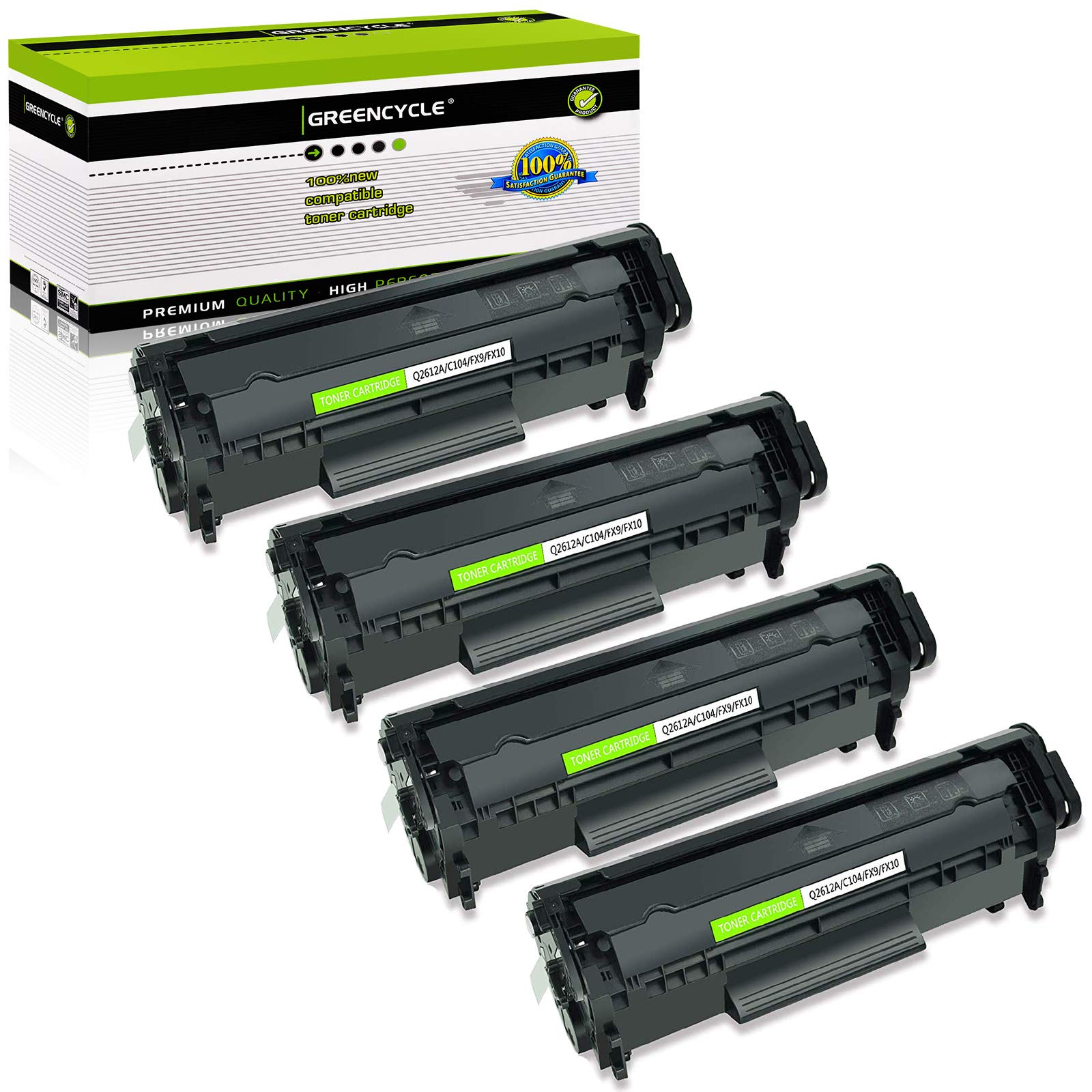 greencycle 4 Pack C104 CRG 104 CRG104 FX9 FX10 Black Toner Cartridge Replacement Compatible for Canon FAXPHONE L90 L120 imageCLASS D420 D480 Printer