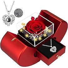 moshen Preserved Rose Gift Box with LED Lights, Red Floral Arrangement, Romantic Jewelry Display Case for Valentine's Day, Anniversary, Birthday (Red)