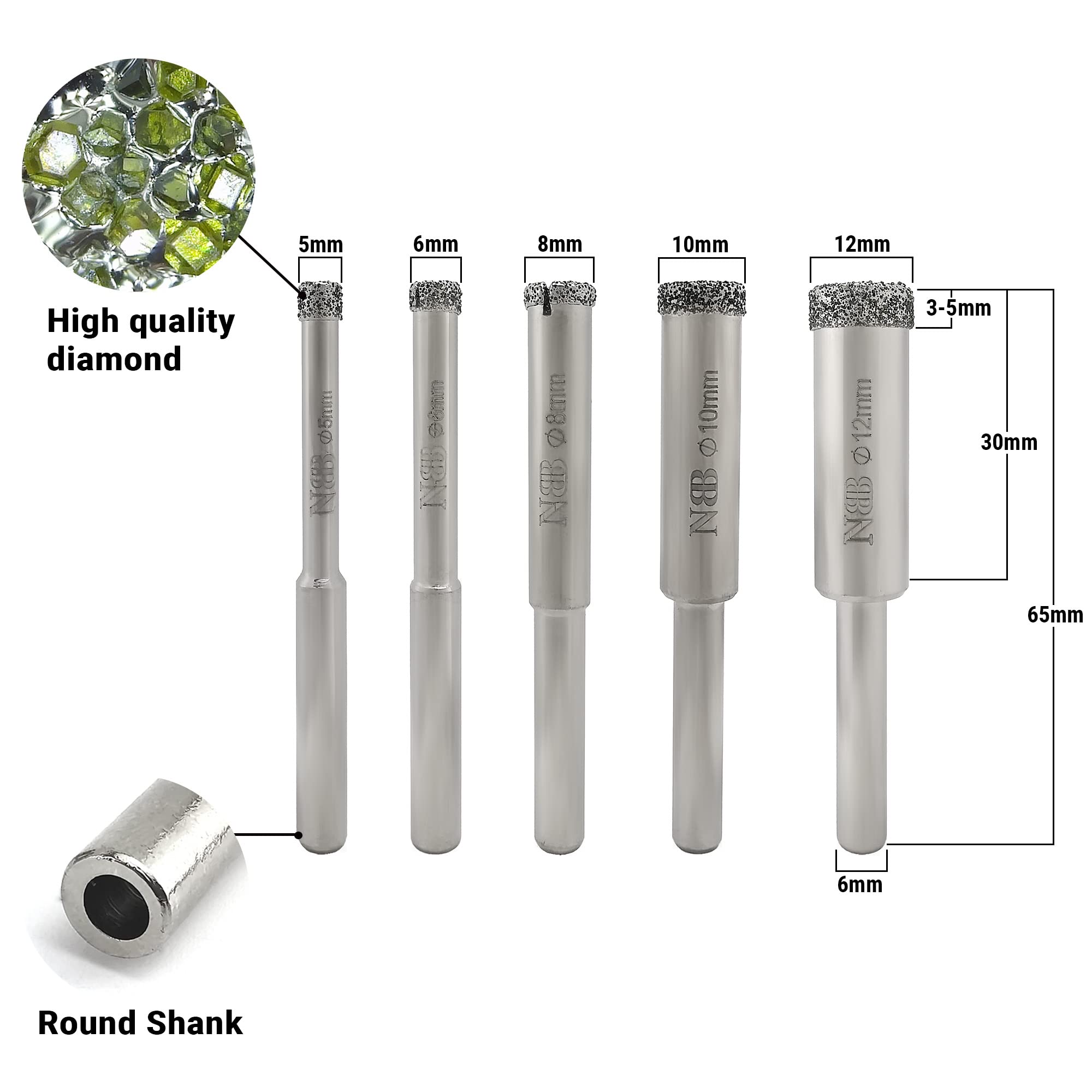 Foret Diamanté Électrolytique NBB 35 Mm - Tige Triangulaire, Pour Percer Marbre, Granit, Céramique, Verre (Perçage à L'Eau)