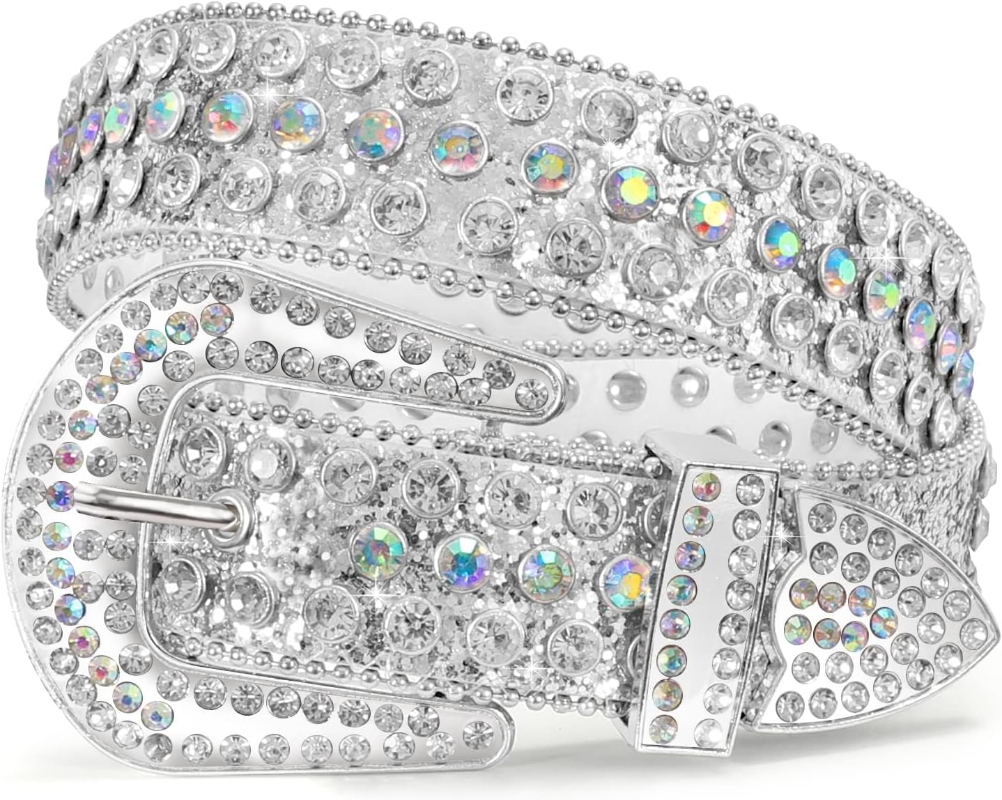 WERFORU Women Men Western Rhinestone Studded Leather Belt Unisex Bling Cowgirl Cowboy Waist Belt for Jeans Pants Dress