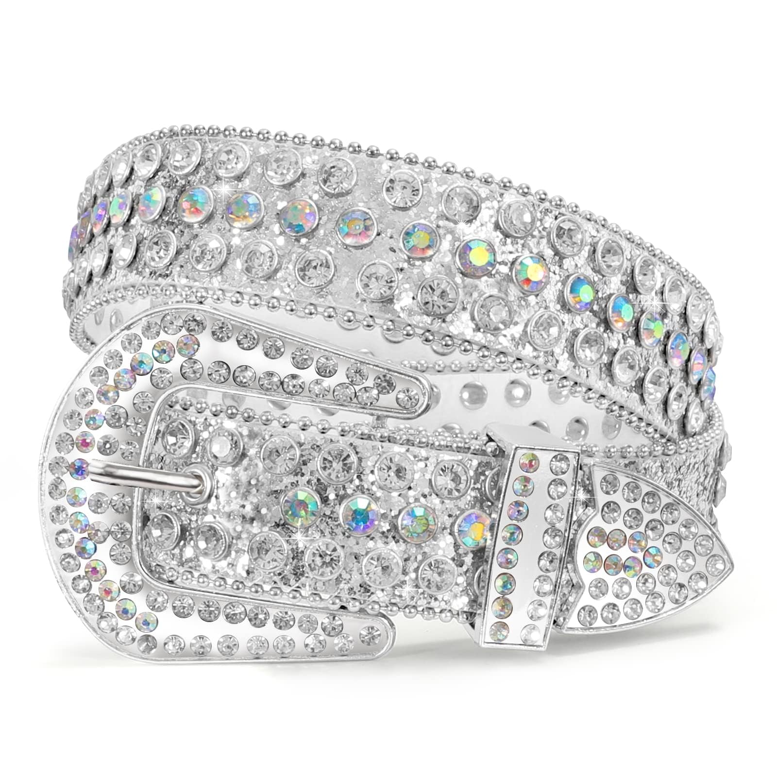 WERFORU Women Men Western Rhinestone Studded Leather Belt Unisex Bling Cowgirl Cowboy Waist Belt for Jeans Pants Dress