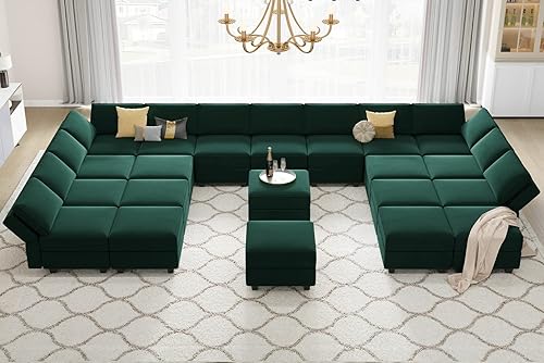 Miniatura 4 de Belffin Sofá modular grande con asiento de almacenamiento, sofá en forma de U de gran tamaño con diván reversible con sofá modular con terciopelo