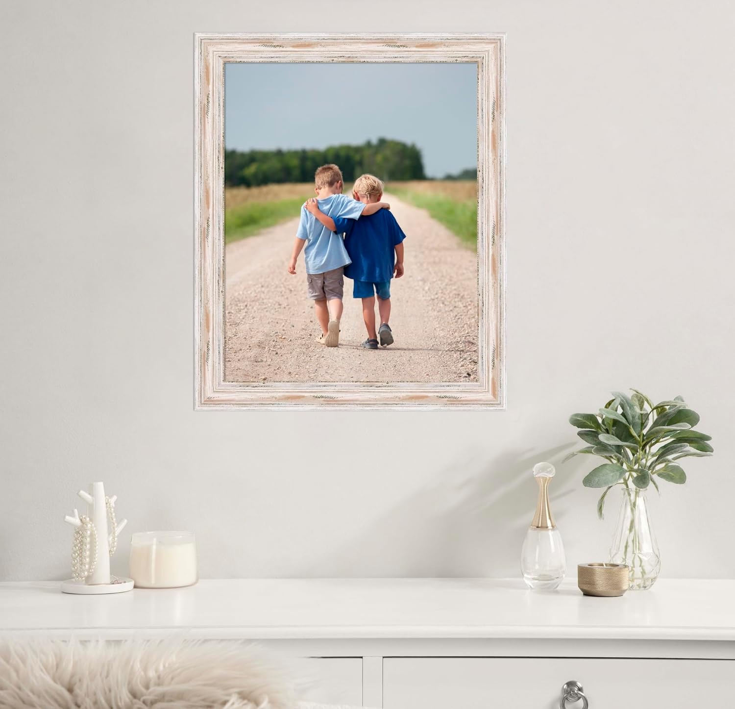 Amanti Art Picture Frame 16x20 Photo Frame, Alexandria White Wash Narrow Wood Framing for your Wedding Photos, Family Pictures, Diploma, Certificate, Kids Art Gift for Mom or Poster Wall Decor