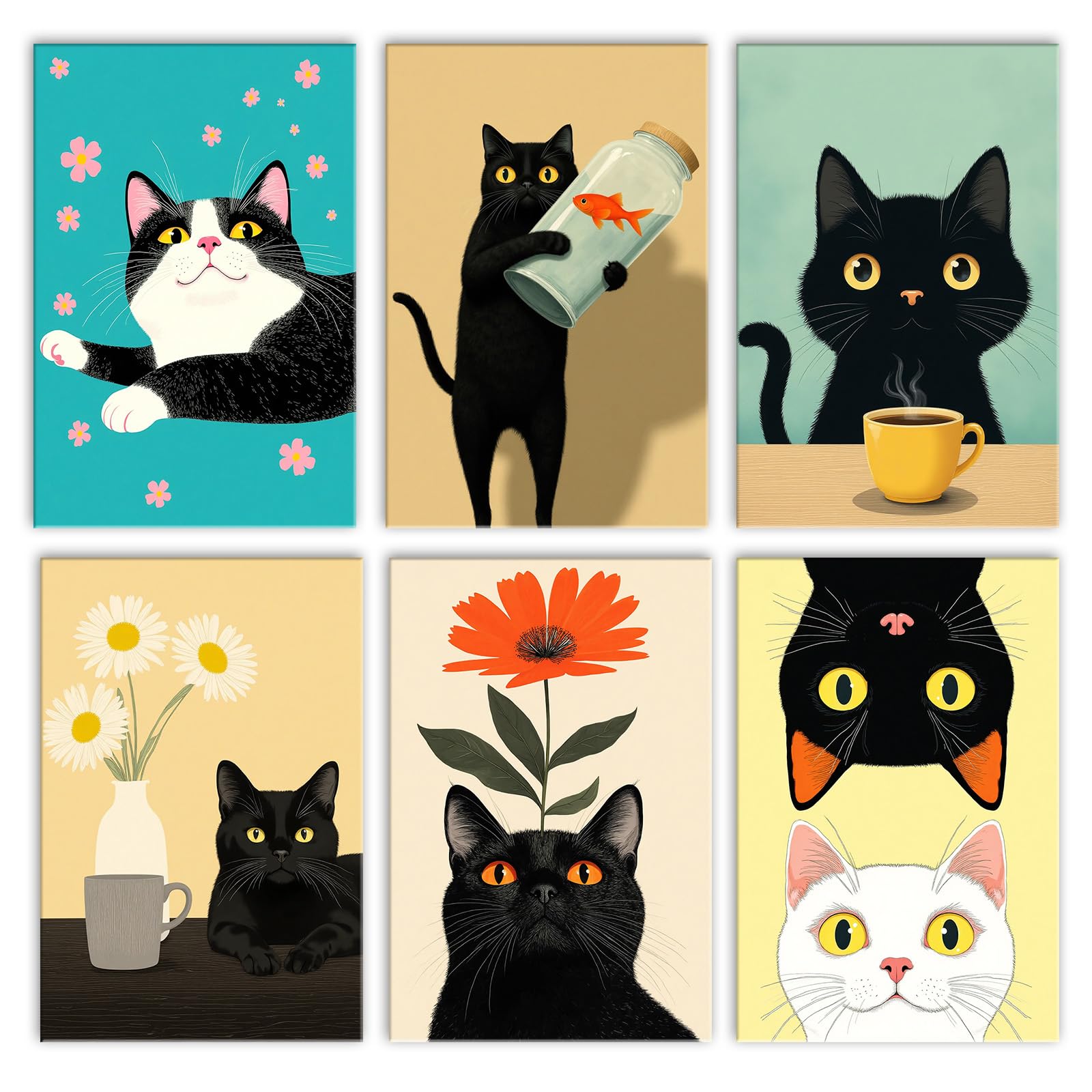 Aihonmin Cute cat 6 Pack Paint by Numbers for Adults Beginner Curious cat Oil Painting Kits on Canvas with Brushes Acrylic Painting Kitten DIY Paintwork Home Decor Gifts 8×11.8 Inch (Frameless)
