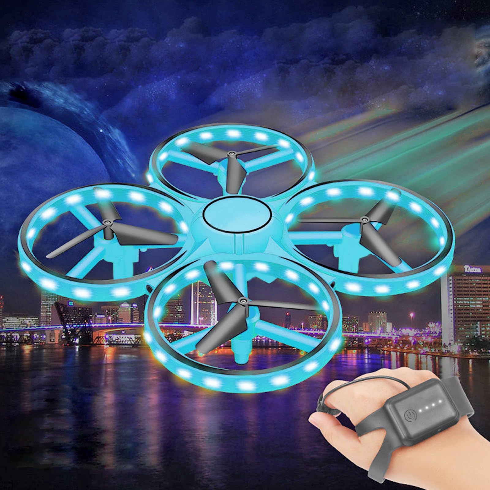 Hover Pro - The Hover Pro Drone 3 Modes, Hover Pro Hand Held Drone, Gesture Control Drone Rc Quadcopter Aircraft Hand Sensor Drone, Smart Watch Controlled 360° Flips (Blue)