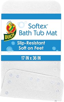 Duck Brand Softex Bath Mat for Tubs, Machine Washable, 17 x 36 Inches, White, Skid Resistant 393477