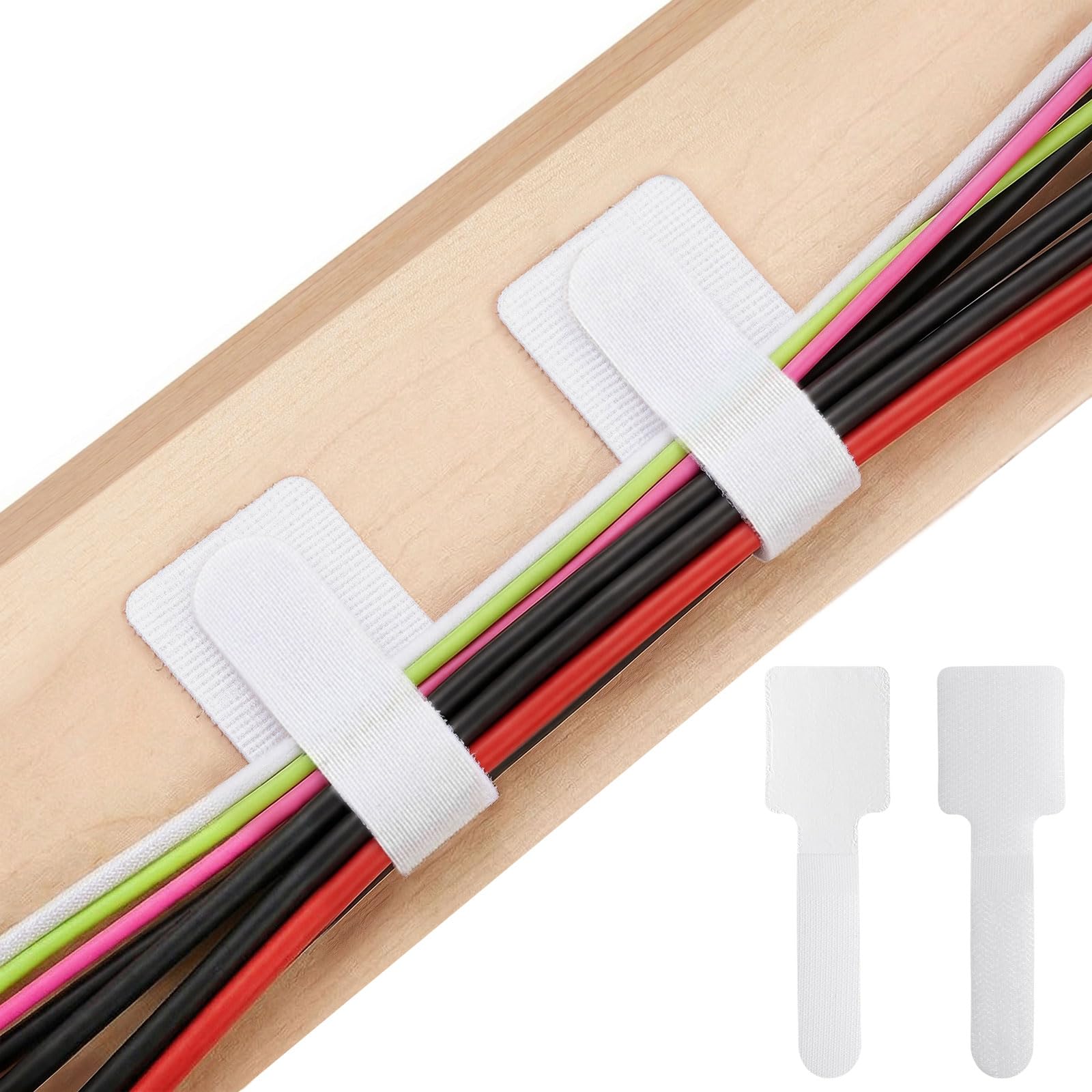 ColumPRO Under Desk Cable Management, Self Adhesive Cable Tidy with Hook and Loop Straps, Stick-On Cable Organiser for Desk, Office & Home, 40PCS 100mm, White