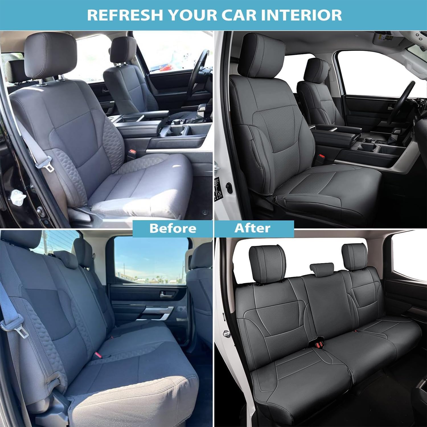 TTX for Toyota Tundra 2022 2023 2024 2025 2026 Crewmax Double Cab All-Around Protect Seat Covers, Faux Leather Waterproof Full Set Custom Fit Seat Cushions (Gray, 5 Seats, Simple Style)