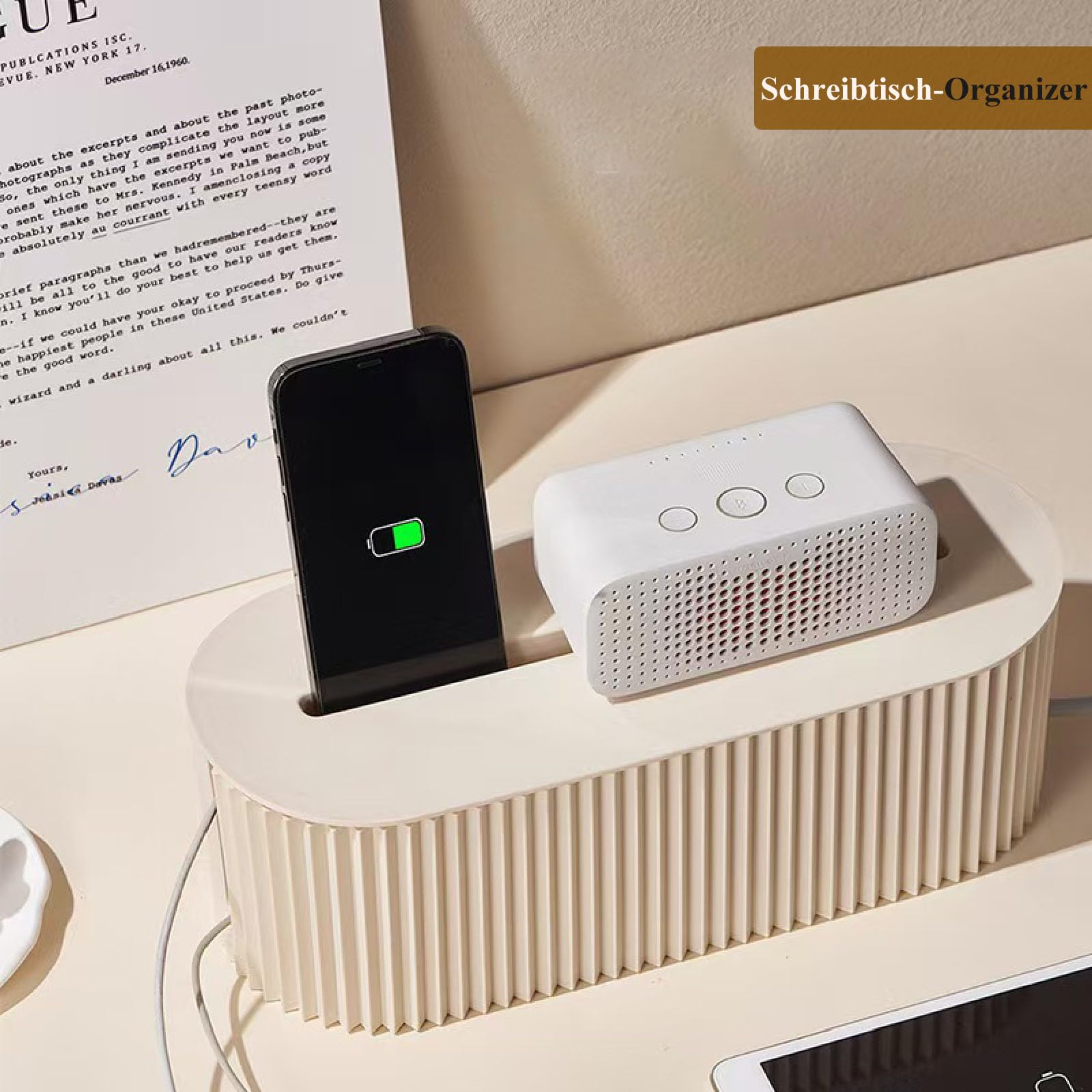 Caja de gestión de cables – Power Stripe Organizer, caja de cables, ocultar y ocultar regletas y cables de alimentación de televisores, ordenadores y escritorios (beige)