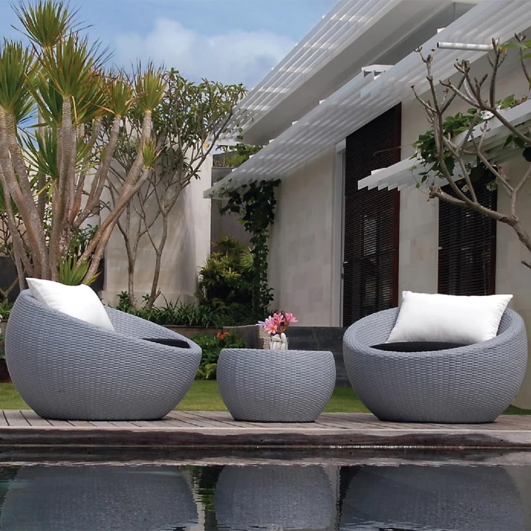 DEVOKO 3 Piece Round Shape Outdoor Patio Set with Side Table for Garden,Balcony,Lawn,Poolside,Terrace (Grey & Black)-image-32
