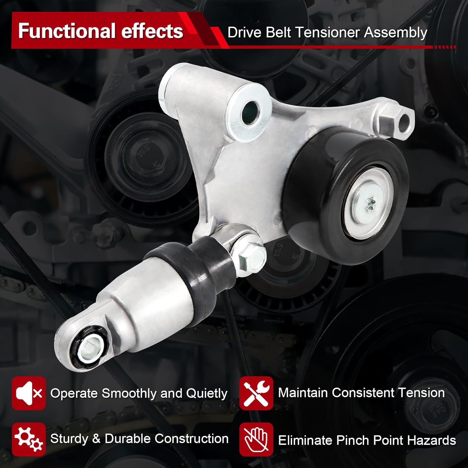 Belt Tensioner Assembly with Pulley, Compatible with 2002-2006 Toyota Camry, 2001-2007 Highlander, 2002-2006 Solara, 2005-2010 Scion tC, 2001-2005 RAV4, 2.0L 2.4L, Replaces 166200W110 16620-28090