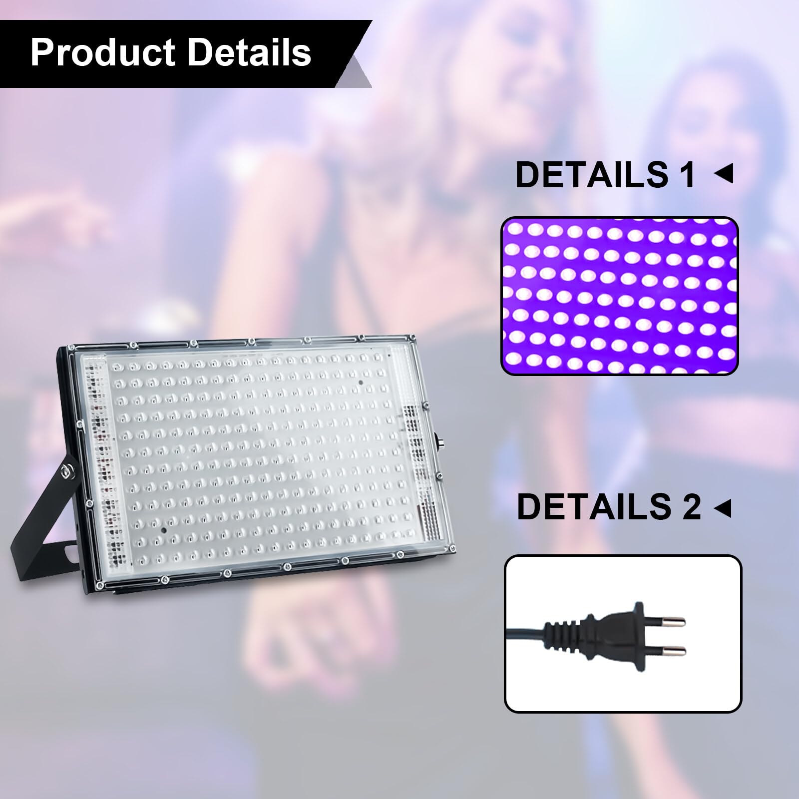 Leikurvo Luce UV nera 150 W Blacklight: 150 W LED UV faretto IP66 impermeabile luce nera UV con interruttore, adatto per feste di illuminazione palcoscenico e mostre d'arte