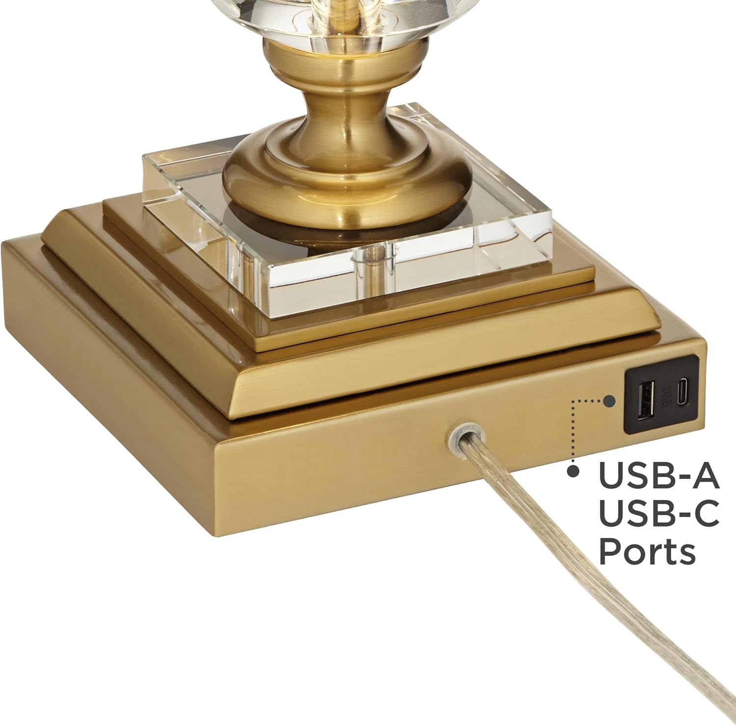 Stiffel Windsor 32" Gold and Crystal Traditional Table Lamp with USB Ports A+C Charging for Living Room Bedroom House Bedside Nightstand Office Reading Family